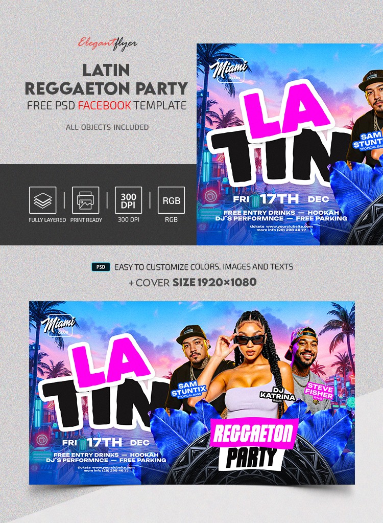 Latin | Reggaeton Party Facebook Post by ElegantFlyer