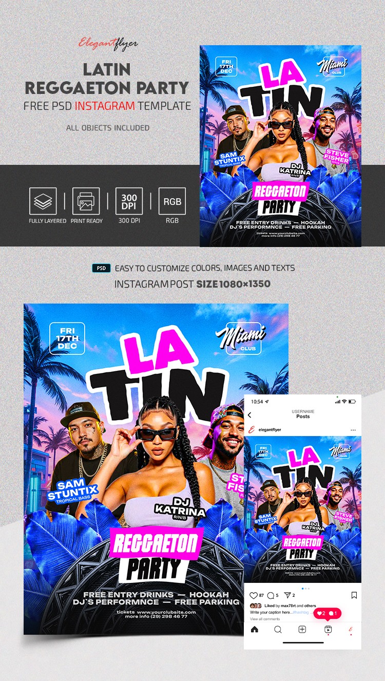 Latin | Reggaeton Party Instagram Post by ElegantFlyer