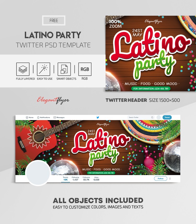 Latino Party Twitter by ElegantFlyer