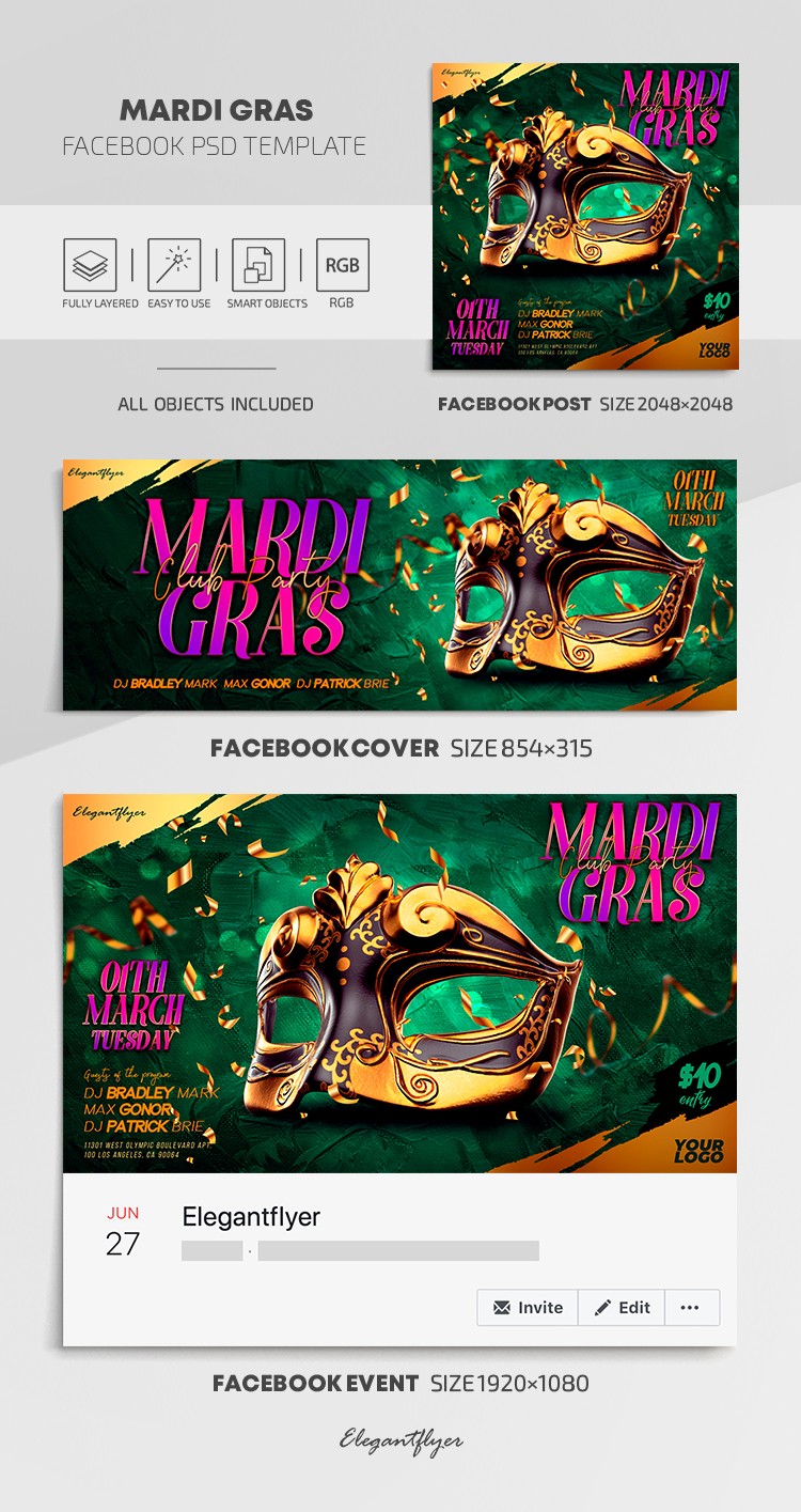 Mardi Gras Facebook is translated into Italian as "Martedì Grasso Facebook." by ElegantFlyer