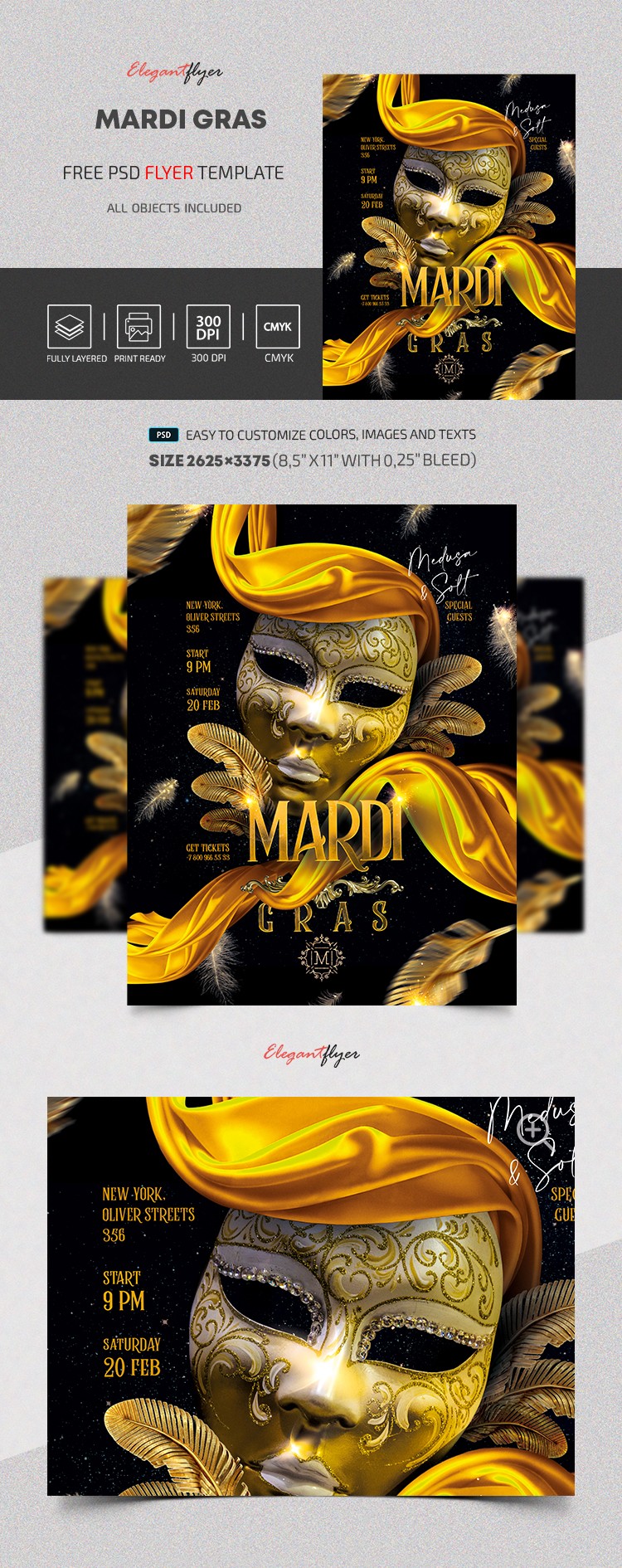 Stilvoller Mardi Gras Flyer by ElegantFlyer