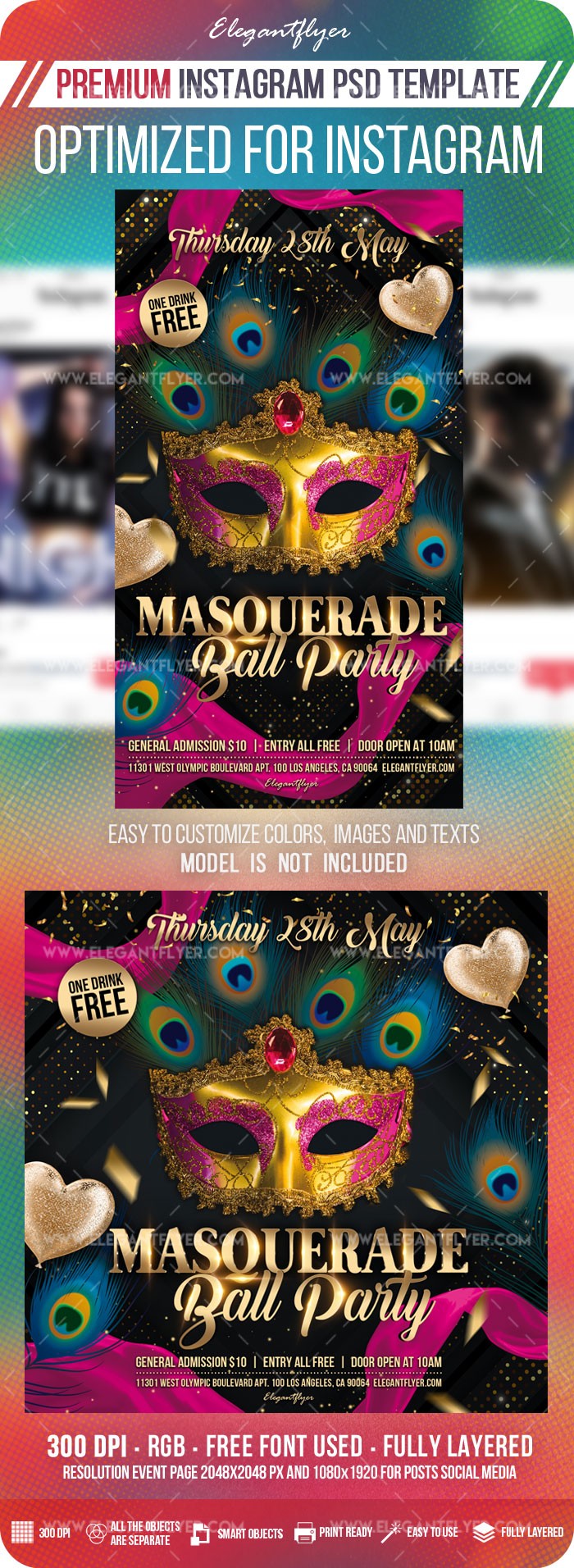 Masquerade Ball Party Instagram by ElegantFlyer