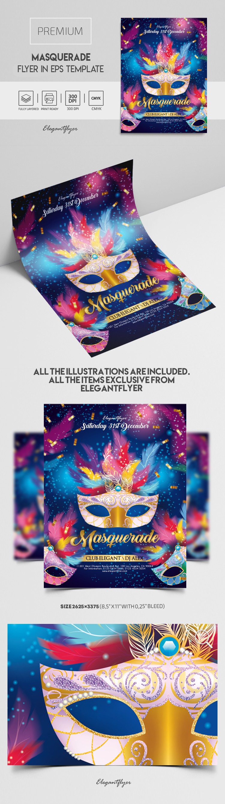 Volantino Masquerade in formato EPS by ElegantFlyer