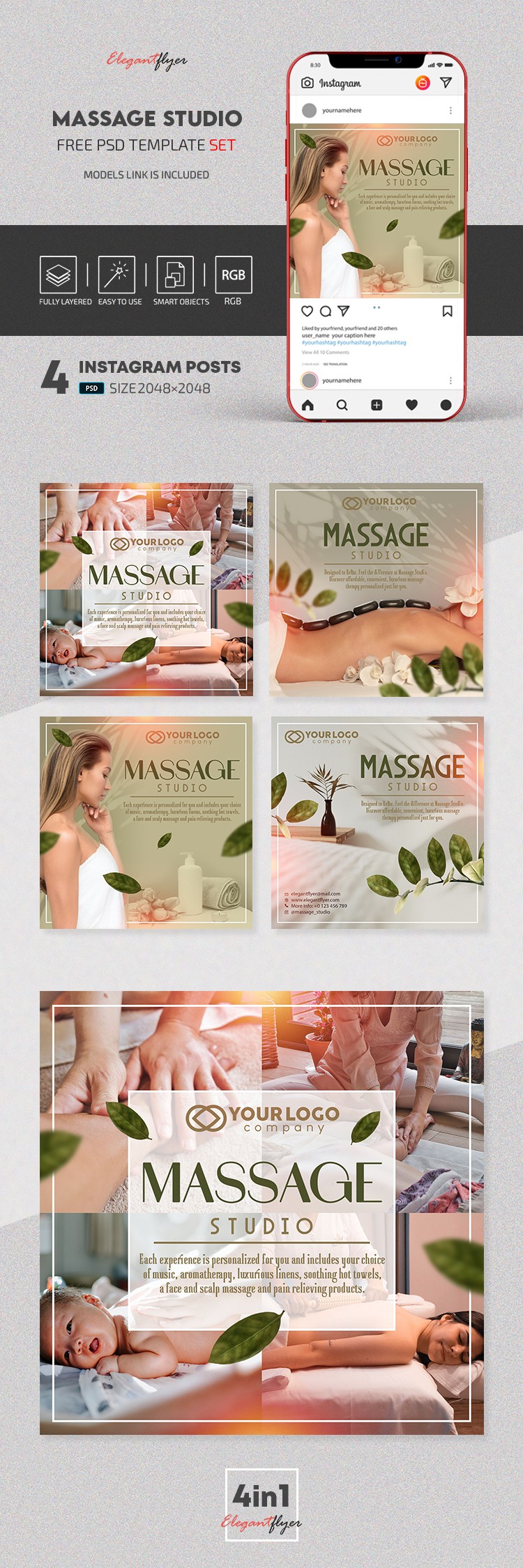 Massage Studio Instagram by ElegantFlyer