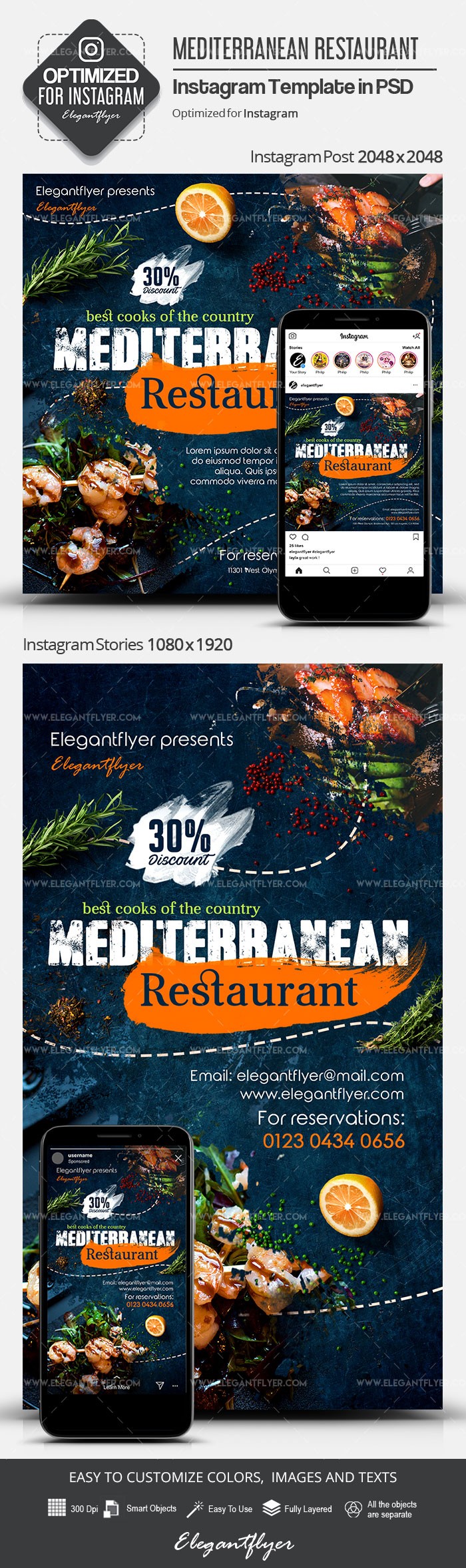 Mediterranean Restaurant Instagram by ElegantFlyer