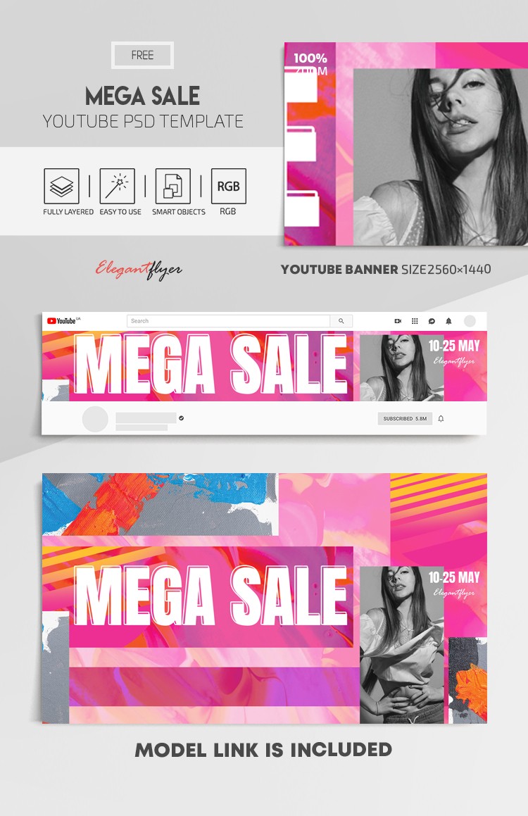 Mega Sale - Free Youtube Channel banner PSD Template - 10026971 | by ...