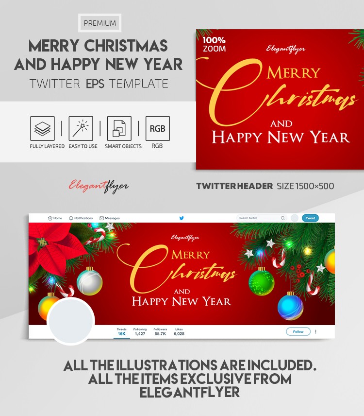 Merry Christmas and Happy New Year Twitter by ElegantFlyer