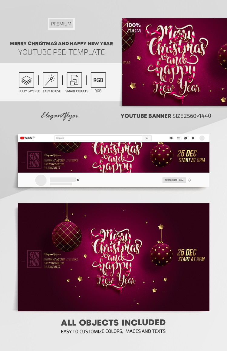 Merry Christmas and Happy New Year Youtube by ElegantFlyer