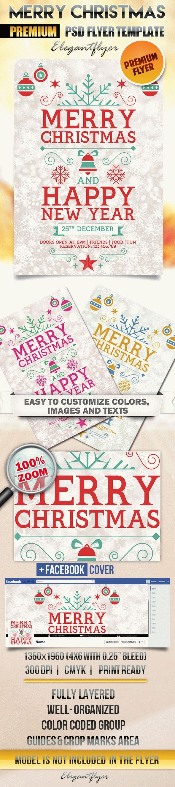 White Illustrated Merry Merry Christmas Premium Flyer Template PSD | by ...