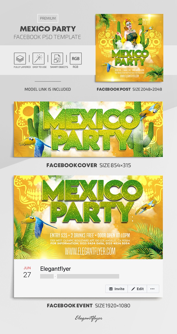 Yellow Exclusive Mexico Party Facebook Premium Social Media Template PSD