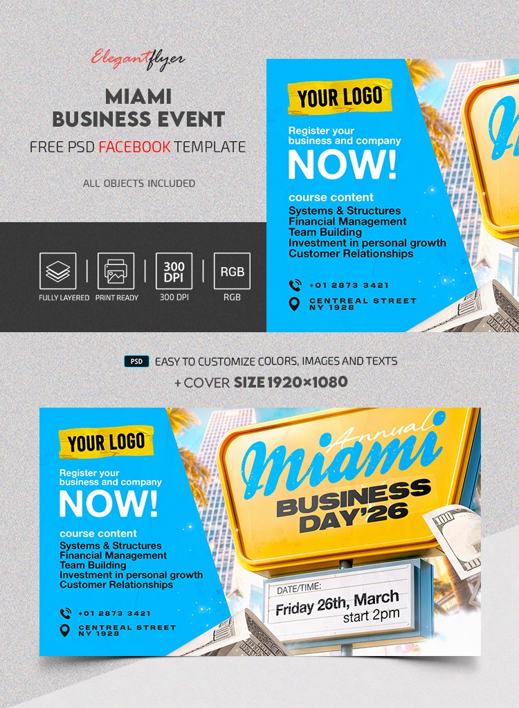 Miami Business Event Facebook Post by ElegantFlyer