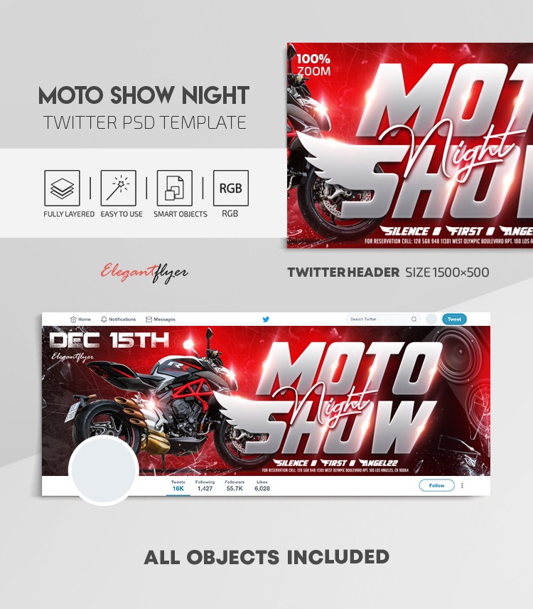 Moto Show Noche Twitter by ElegantFlyer