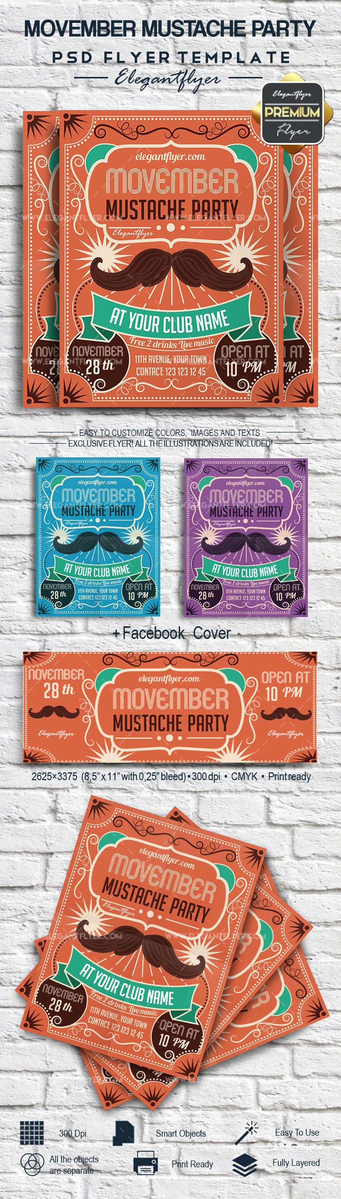 Movember Mustache Party by ElegantFlyer