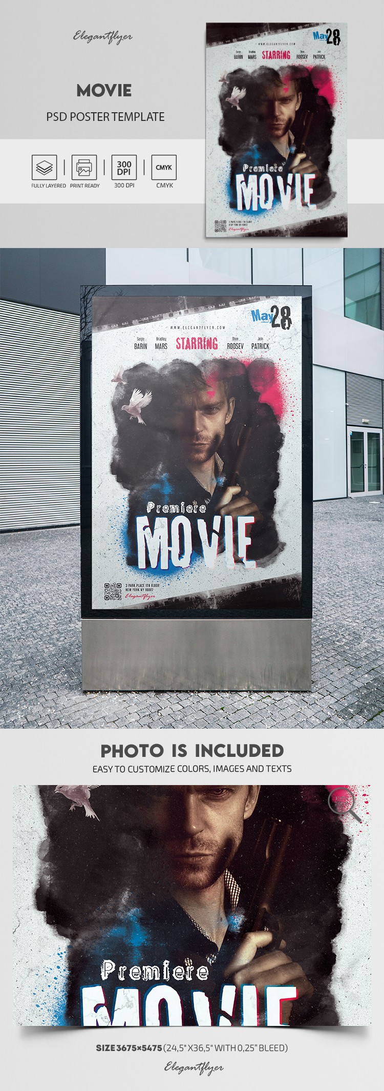 Film - Modello di poster gratuito in PSD by ElegantFlyer