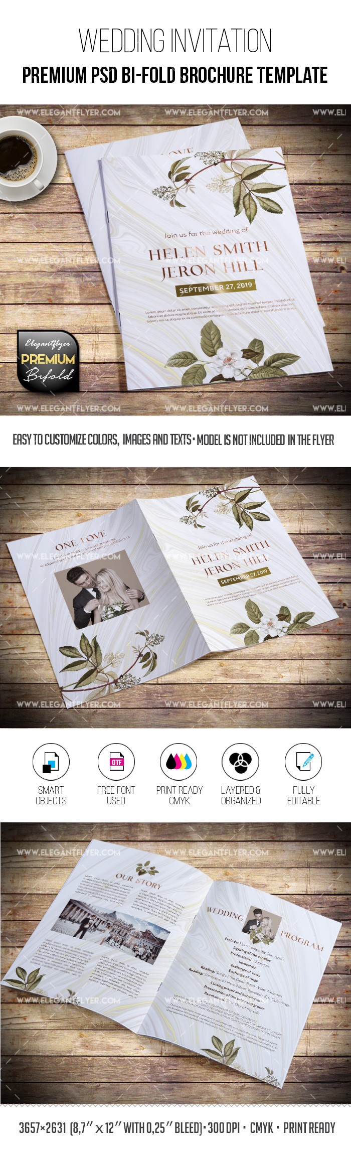Meine Hochzeit - PSD Bi-Fold-Broschüre Vorlage by ElegantFlyer