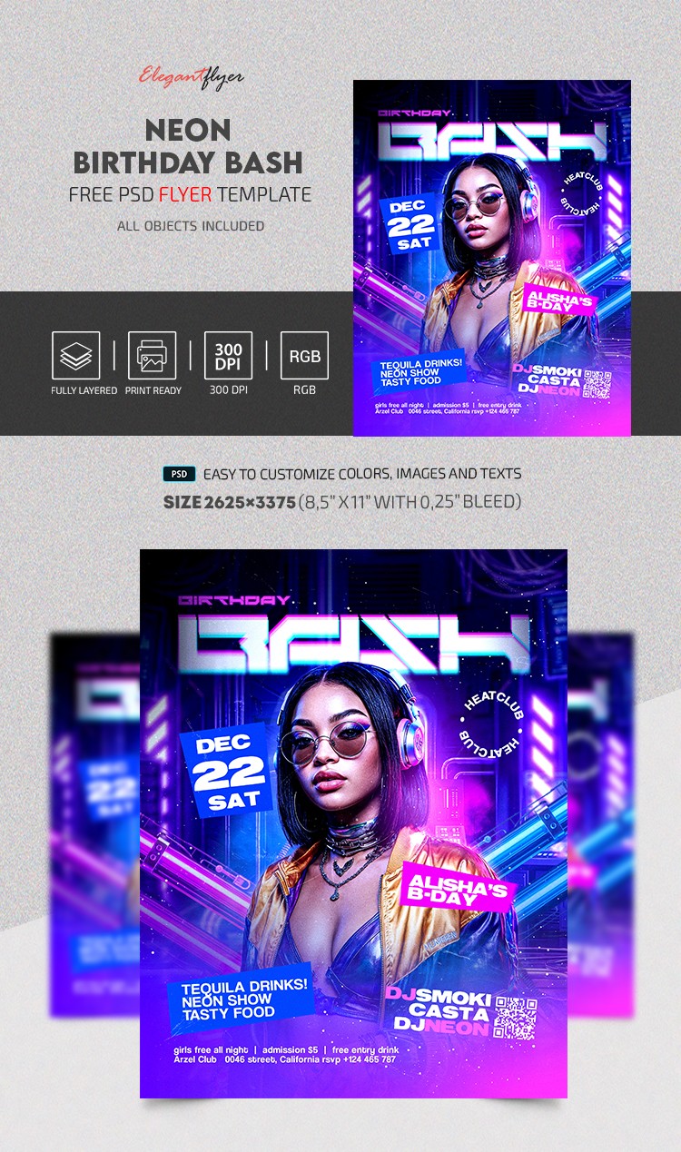 Folheto da Festa de Aniversário Neon by ElegantFlyer