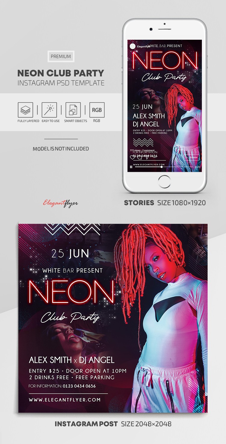 Neon Club Party Instagram by ElegantFlyer