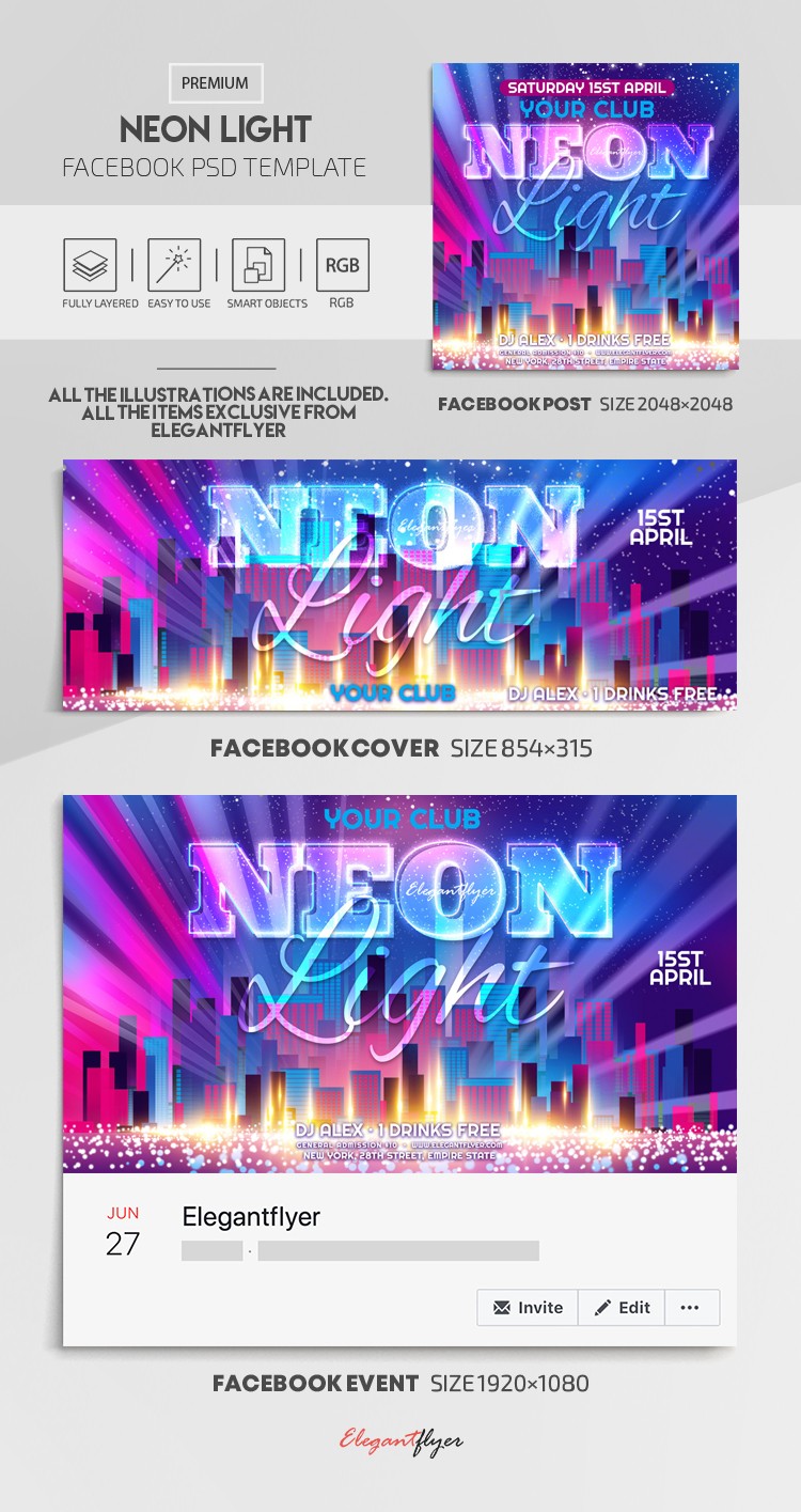 Neon Light Facebook by ElegantFlyer