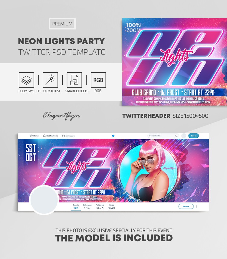 Neon Lights Party Twitter by ElegantFlyer