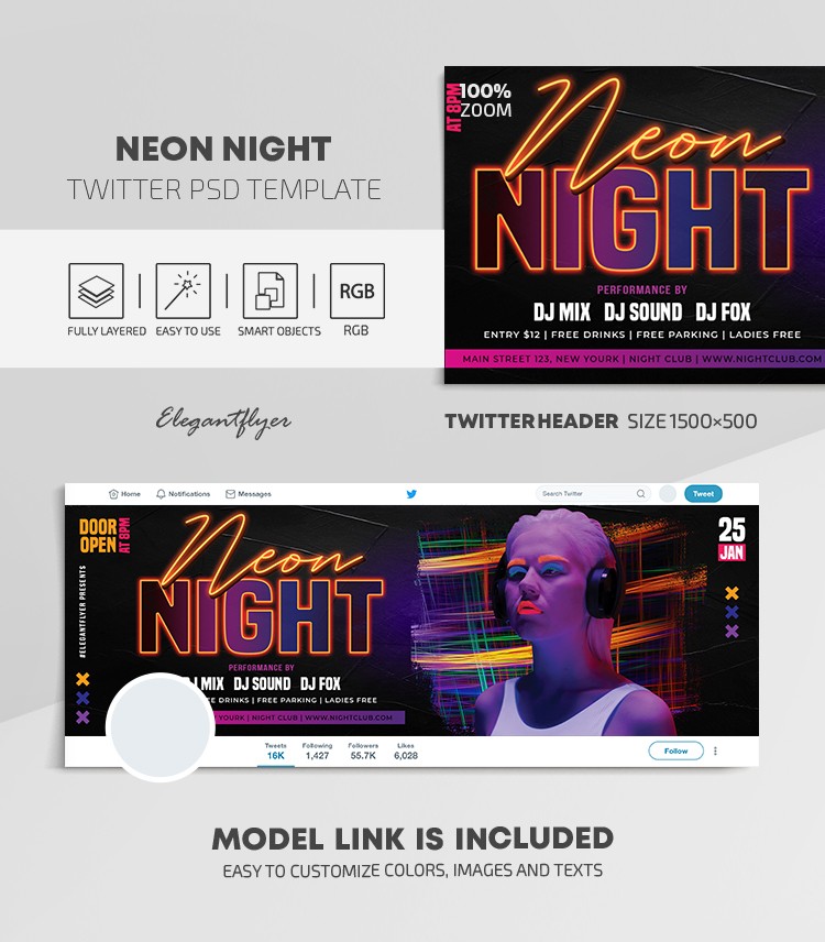 Neon Night Twitter by ElegantFlyer