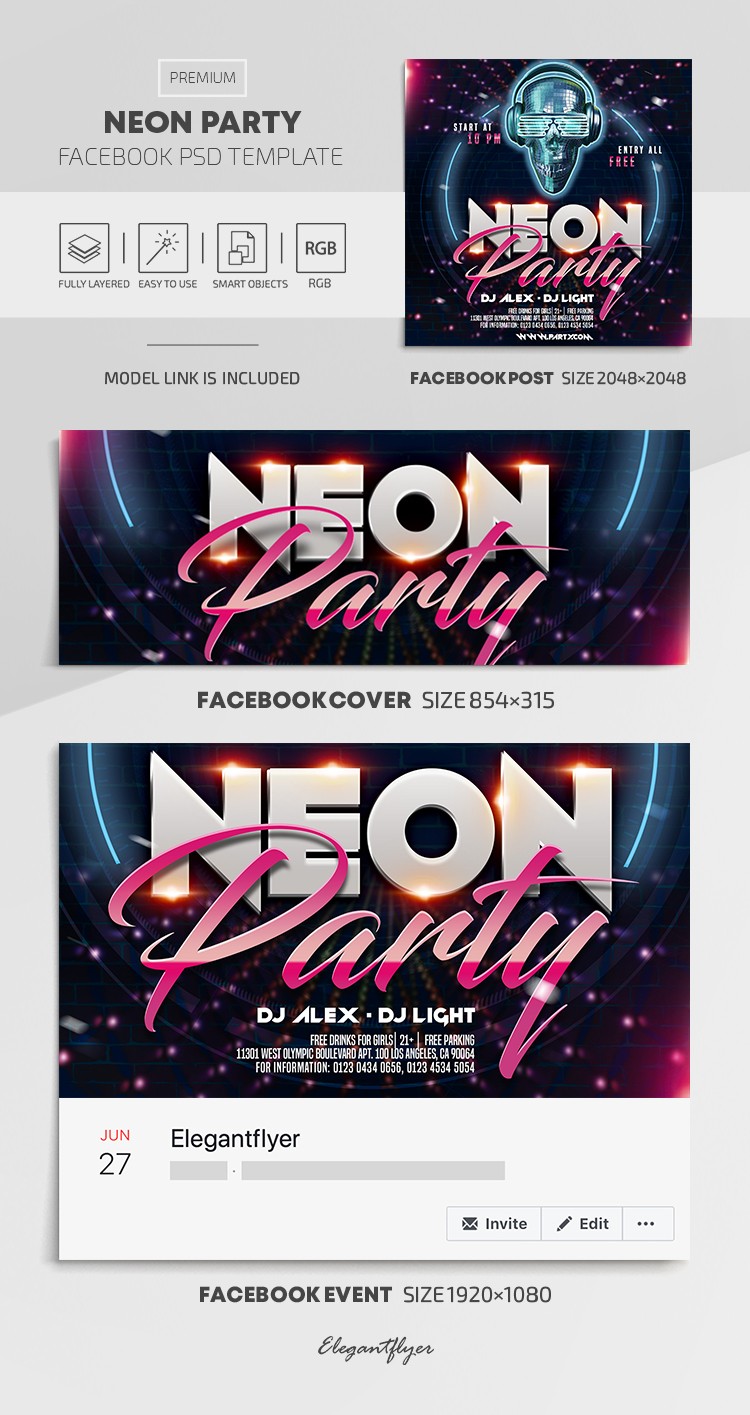Neon Party Facebook by ElegantFlyer