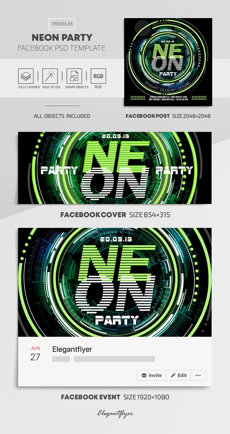 Neon Party Facebook by ElegantFlyer