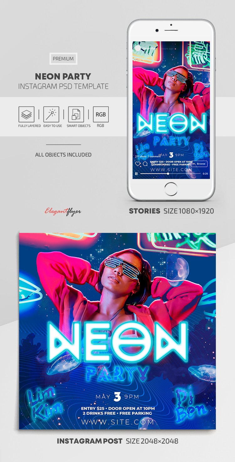 Neon Party Instagram by ElegantFlyer