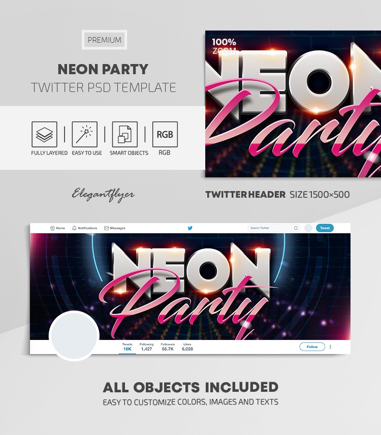Neon Party Twitter by ElegantFlyer