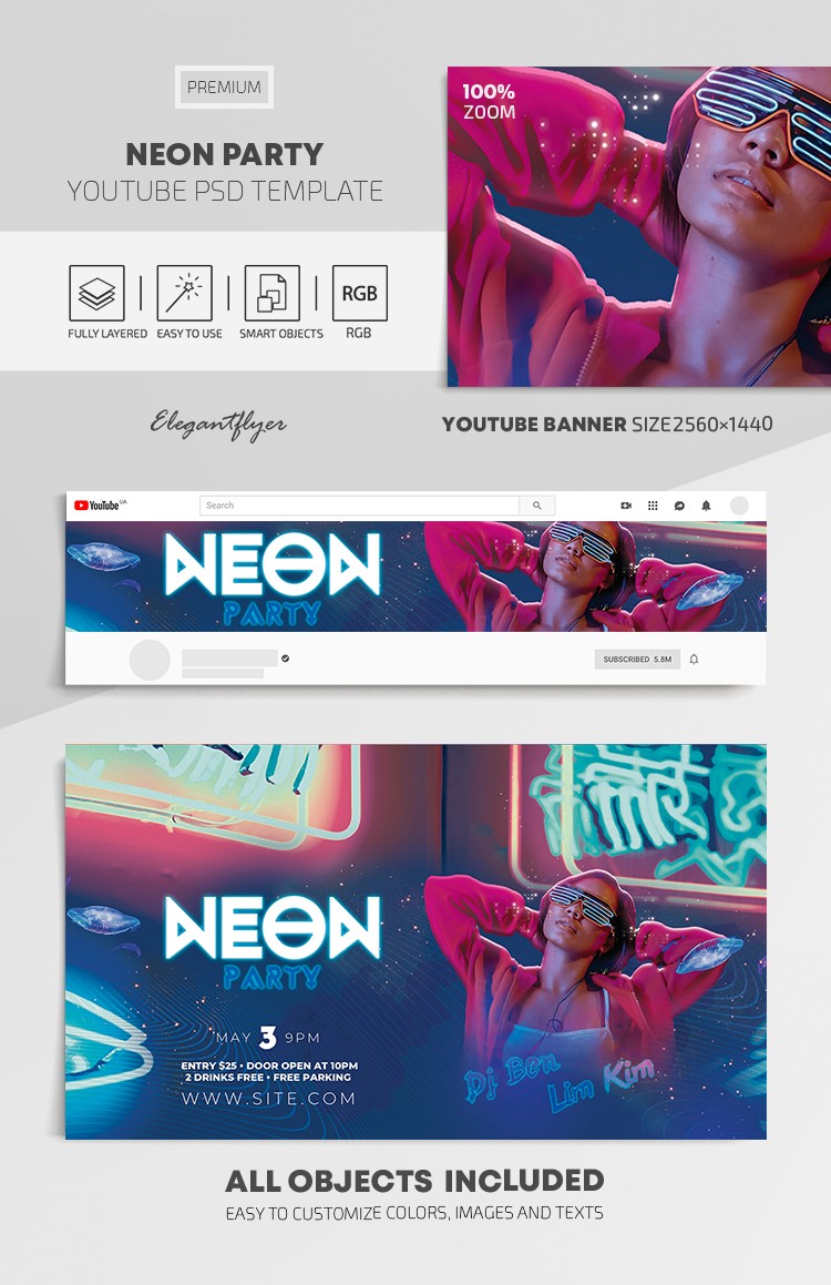 Neon Party na YouTube by ElegantFlyer