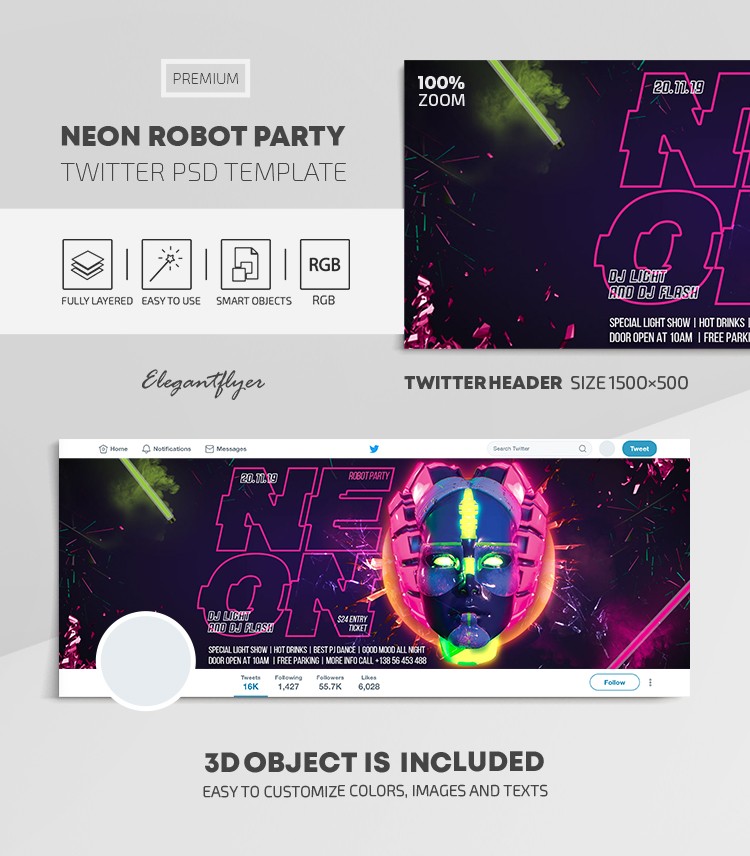 Neon Robot Party by ElegantFlyer