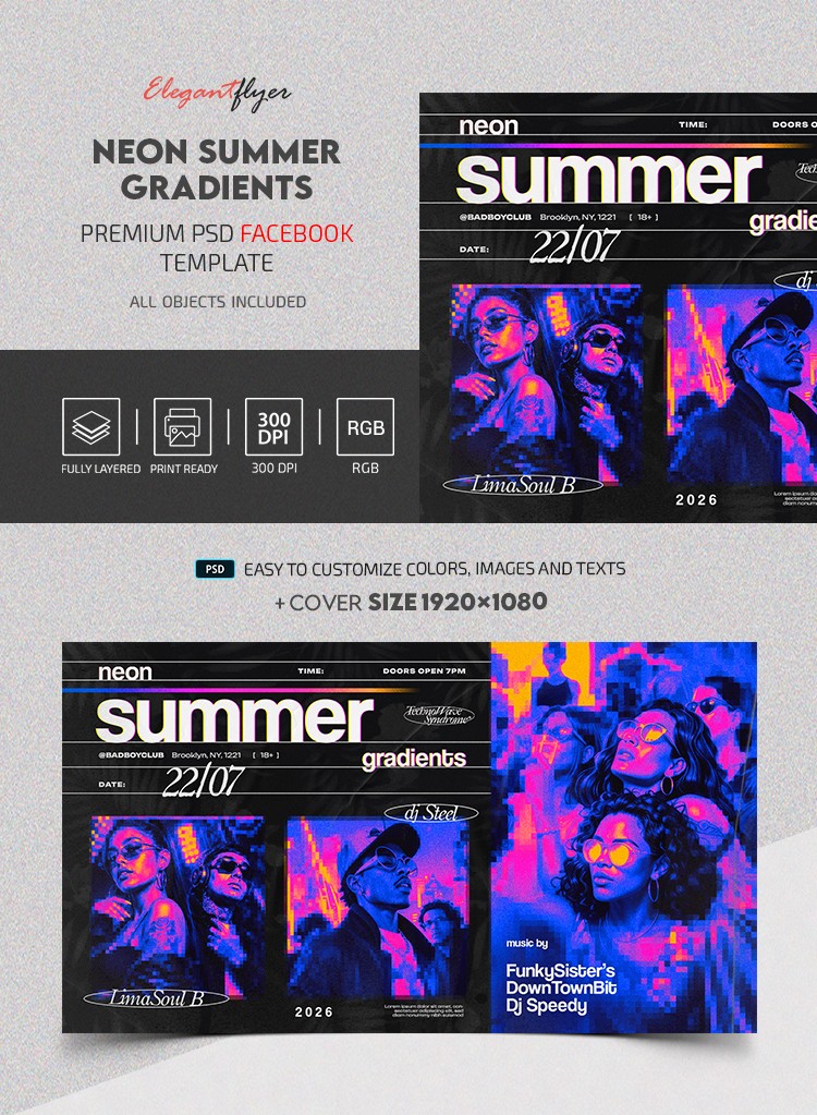 Neon Summer Gradients Facebook Post by ElegantFlyer