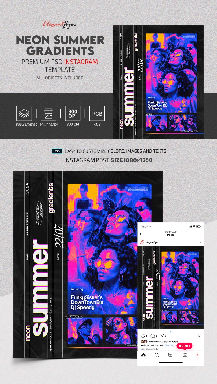 Neon Summer Gradients Instagram Post by ElegantFlyer