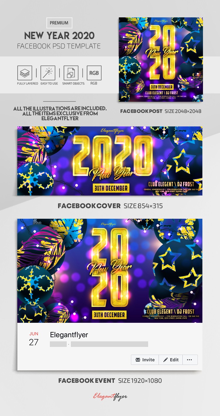 Illustration pour le Nouvel An 2020 sur Facebook by ElegantFlyer