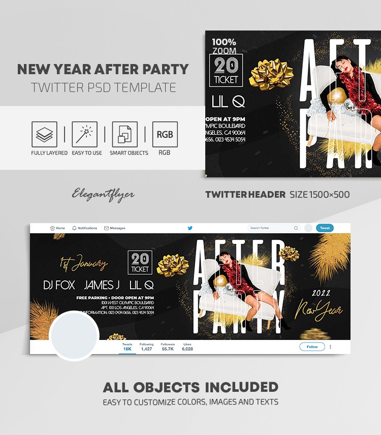 New Year After Party Twitter by ElegantFlyer