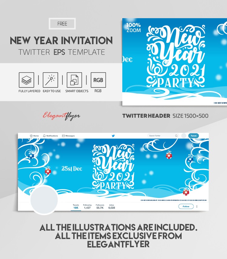 Invitación de Año Nuevo Twitter EPS. by ElegantFlyer