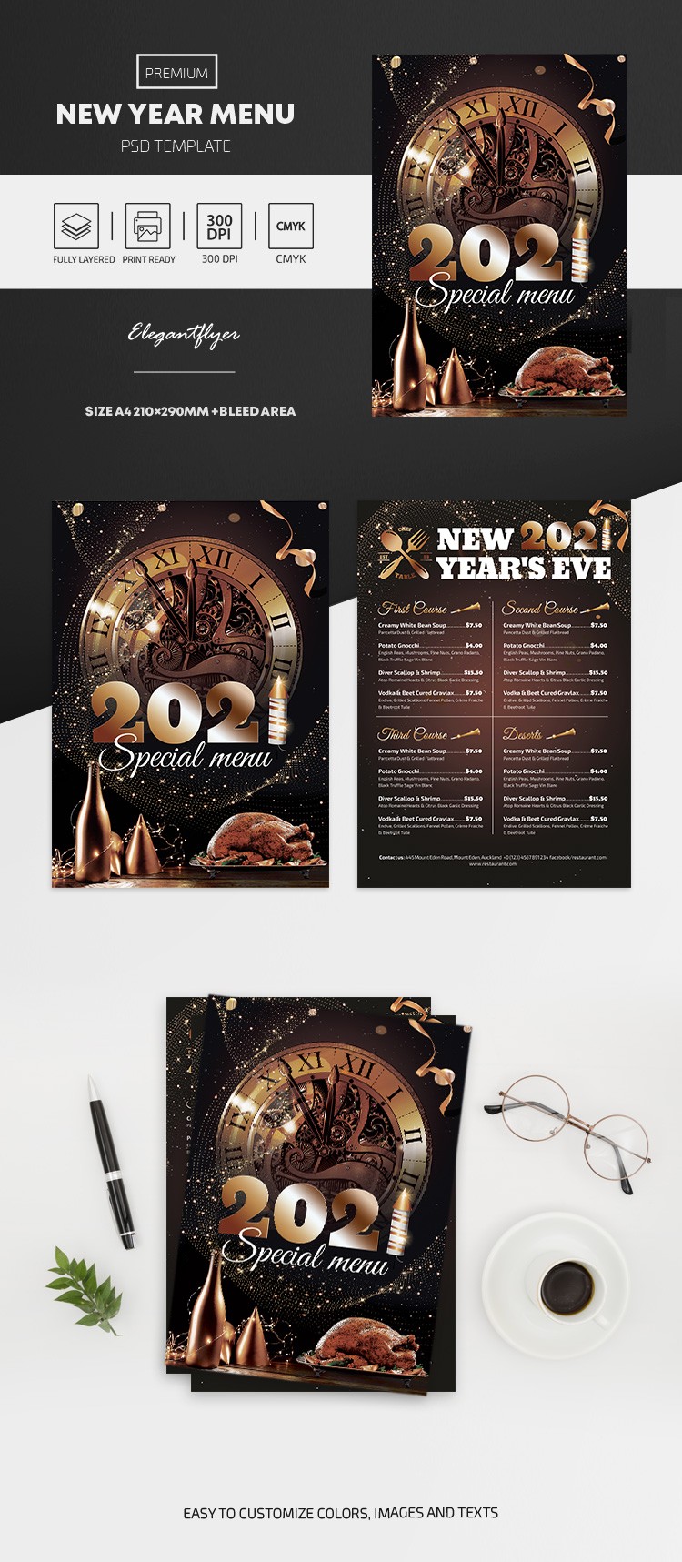 Szablon menu noworocznego by ElegantFlyer