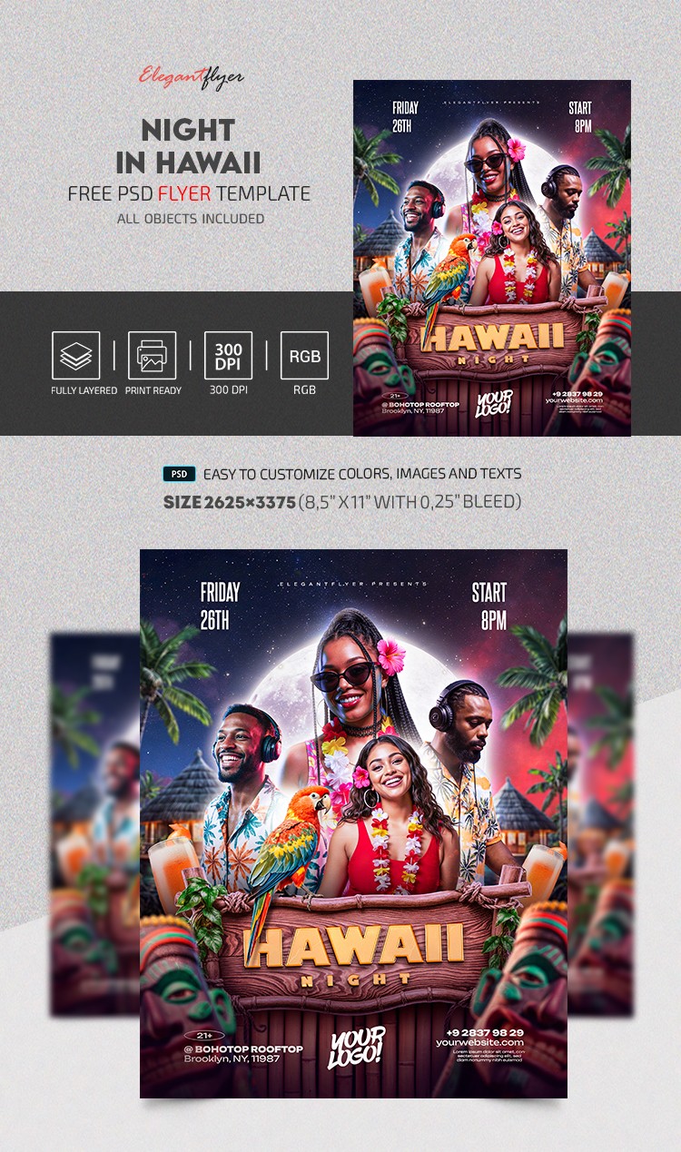 Noche en Hawaii Club Flyer by ElegantFlyer