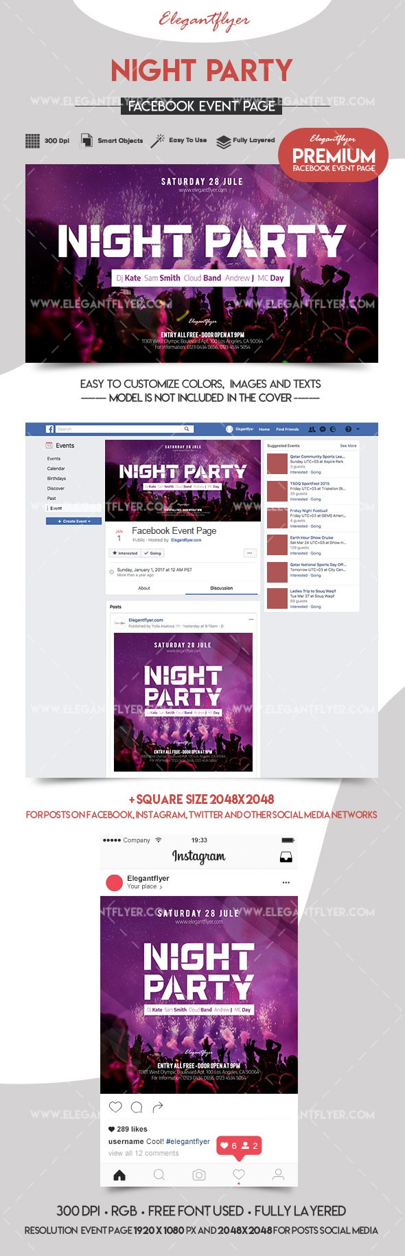 Festa noturna Facebook by ElegantFlyer