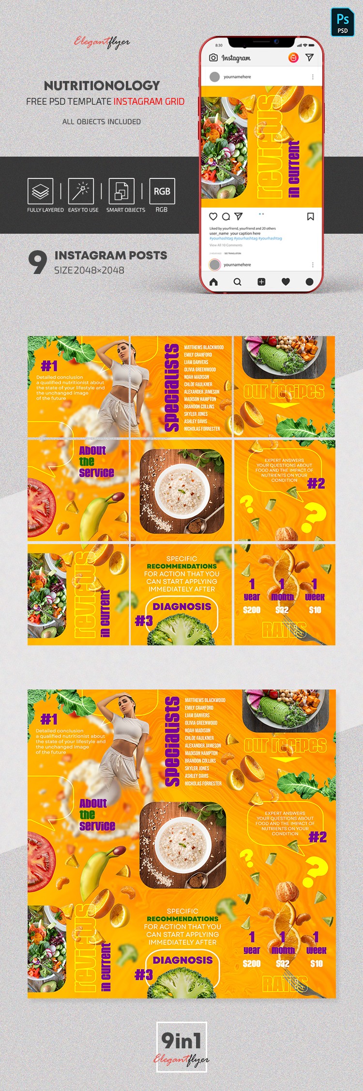 Nutritionology - Free Instagram Grid PSD Template by ElegantFlyer