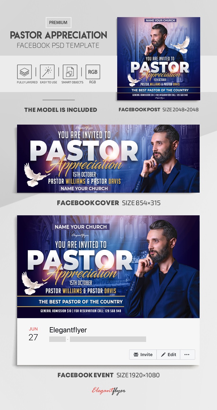 Blue Simple Pastor Appreciation Facebook Premium Social Media Template PSD
