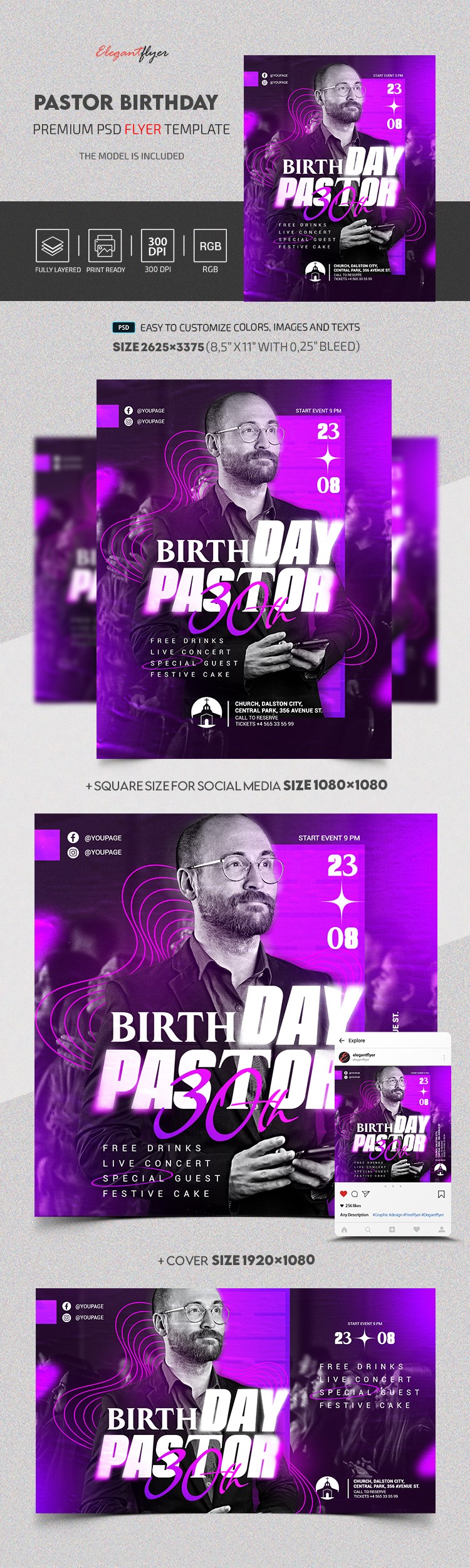 Evento de aniversário do pastor by ElegantFlyer