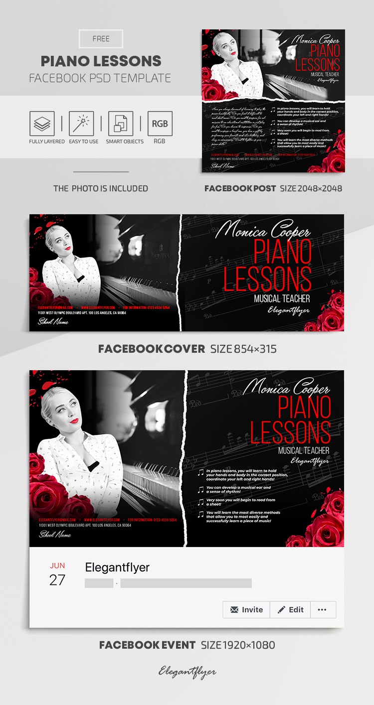 Piano Lessons Facebook by ElegantFlyer