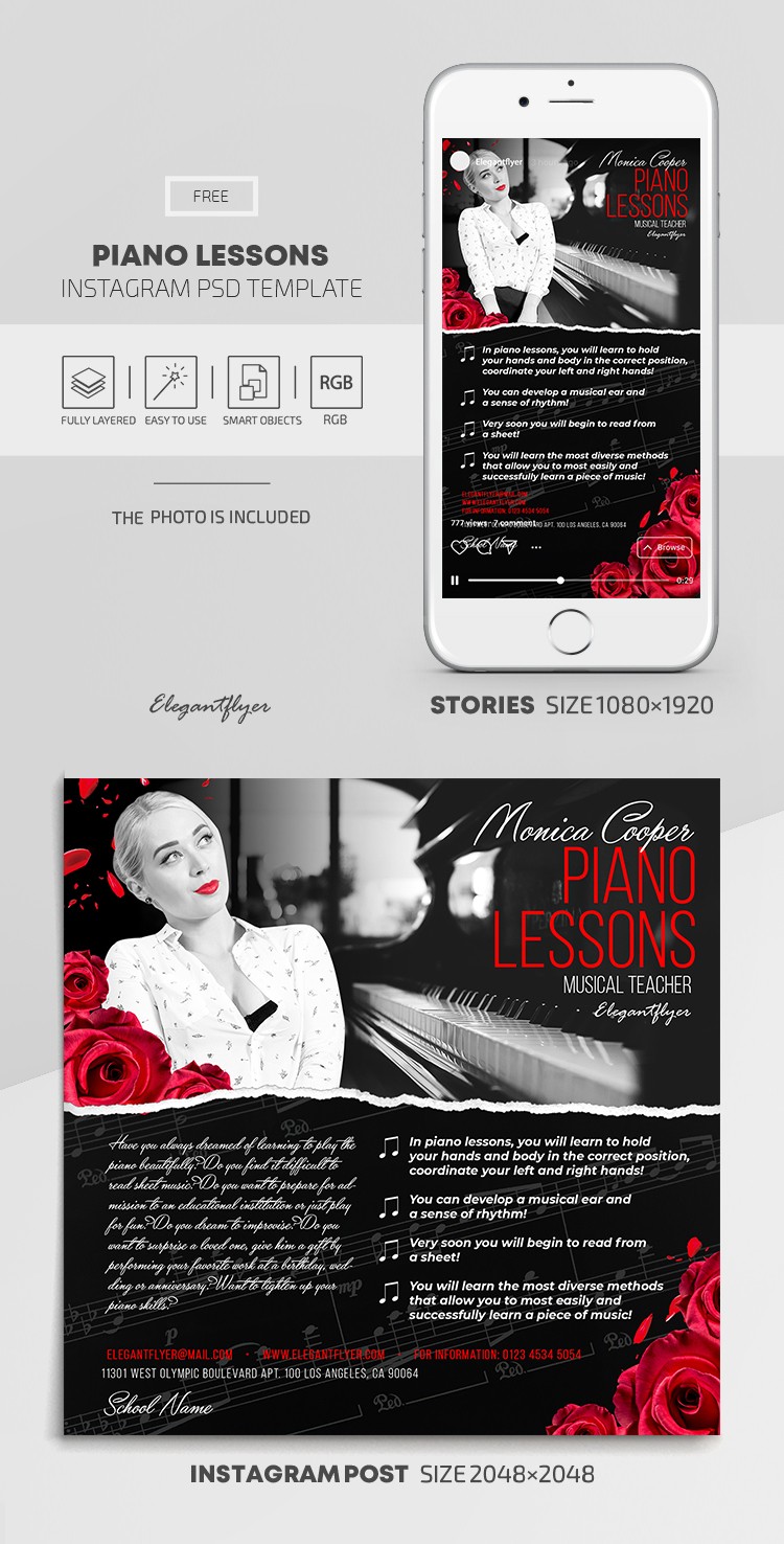 Aulas de piano no Instagram. by ElegantFlyer