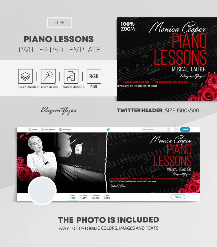 Piano Lessons Twitter by ElegantFlyer