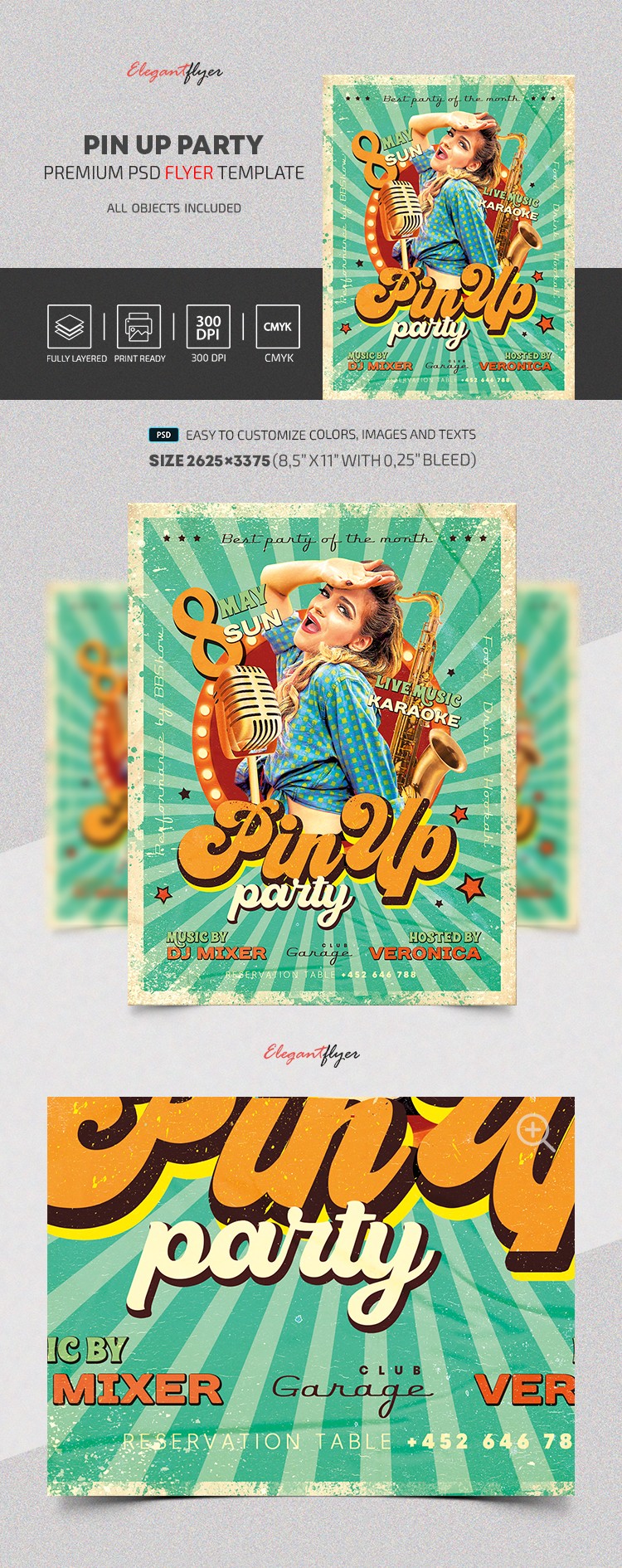 Volantino per festa Pin Up by ElegantFlyer