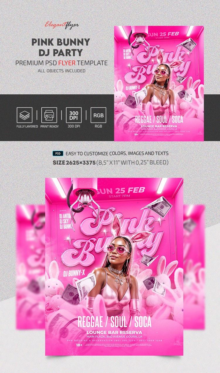 Folheto de Festa do DJ Coelho Rosa by ElegantFlyer