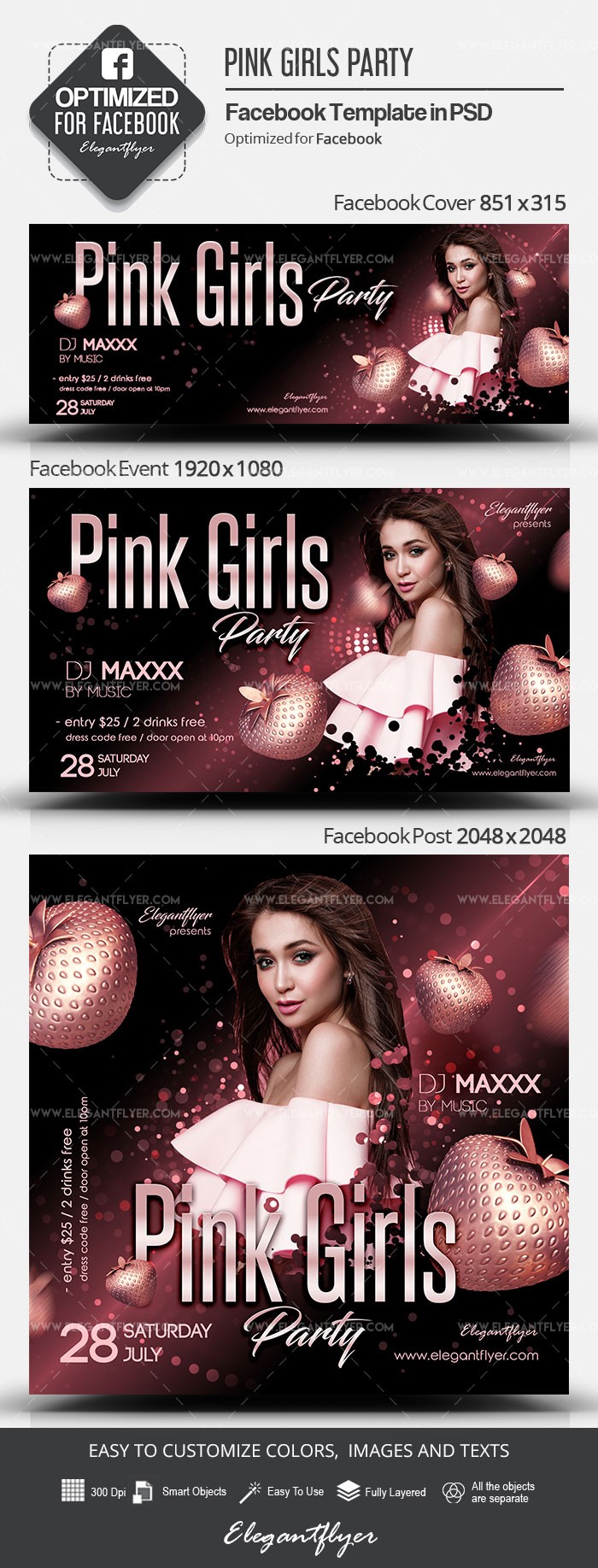Różowa impreza dla dziewcząt na Facebooku by ElegantFlyer