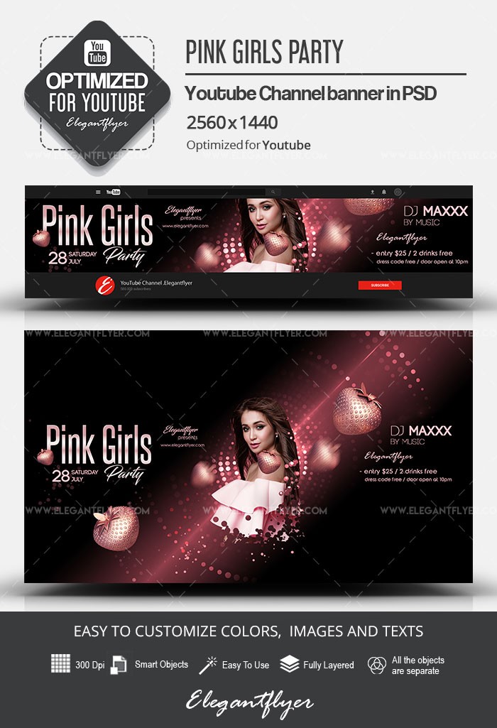 Pink Girls Party Youtube by ElegantFlyer