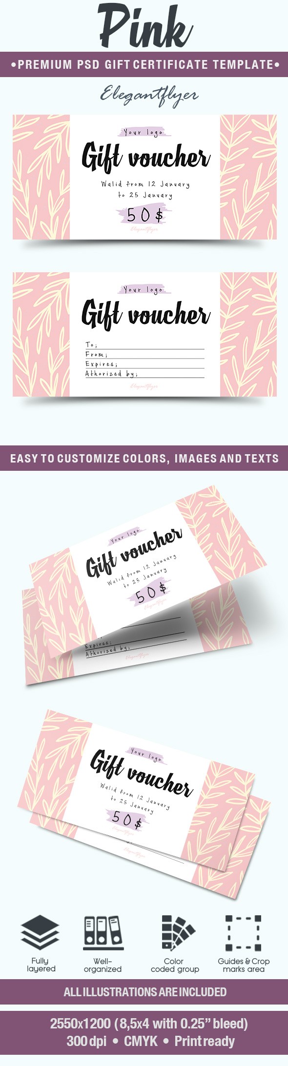 Gift Certificate for Pink Template 10021132 by ElegantFlyer