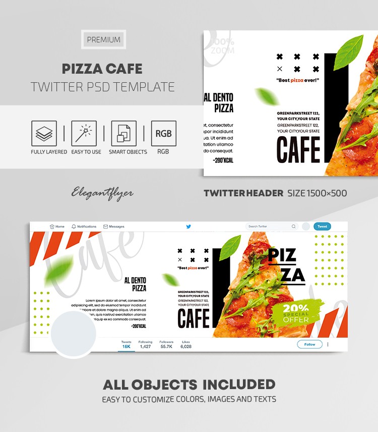"Pizza Cafe Twitter" ==> "Pizza Cafe su Twitter" by ElegantFlyer